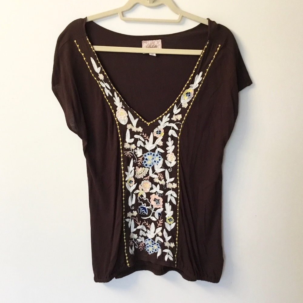 Anthropologie Embroidered Floral Boho Top - XS